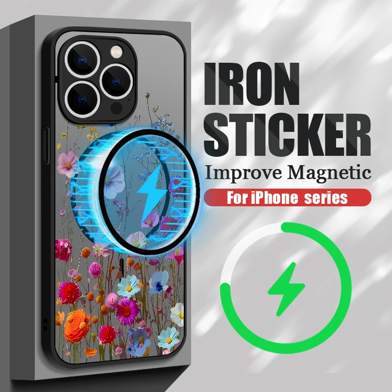 Durchscheinende, matte Handyhülle für iPhone 18, 17, 17e, 16, 15 Pro, 14, 13 Pro Max, mit Magsafe-Funktion, bunter Blumenmuster-Druck auf der Rückseite. – Detail 13