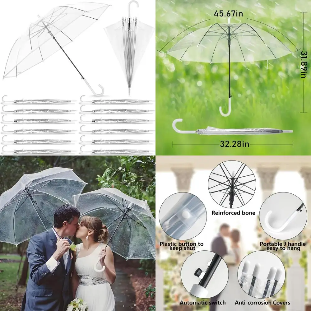 

Bulk Transparent Auto Open Wedding Umbrellas, Large Windproof Waterproof Canopy, Clear Stick Umbrellas for Outdoor Events