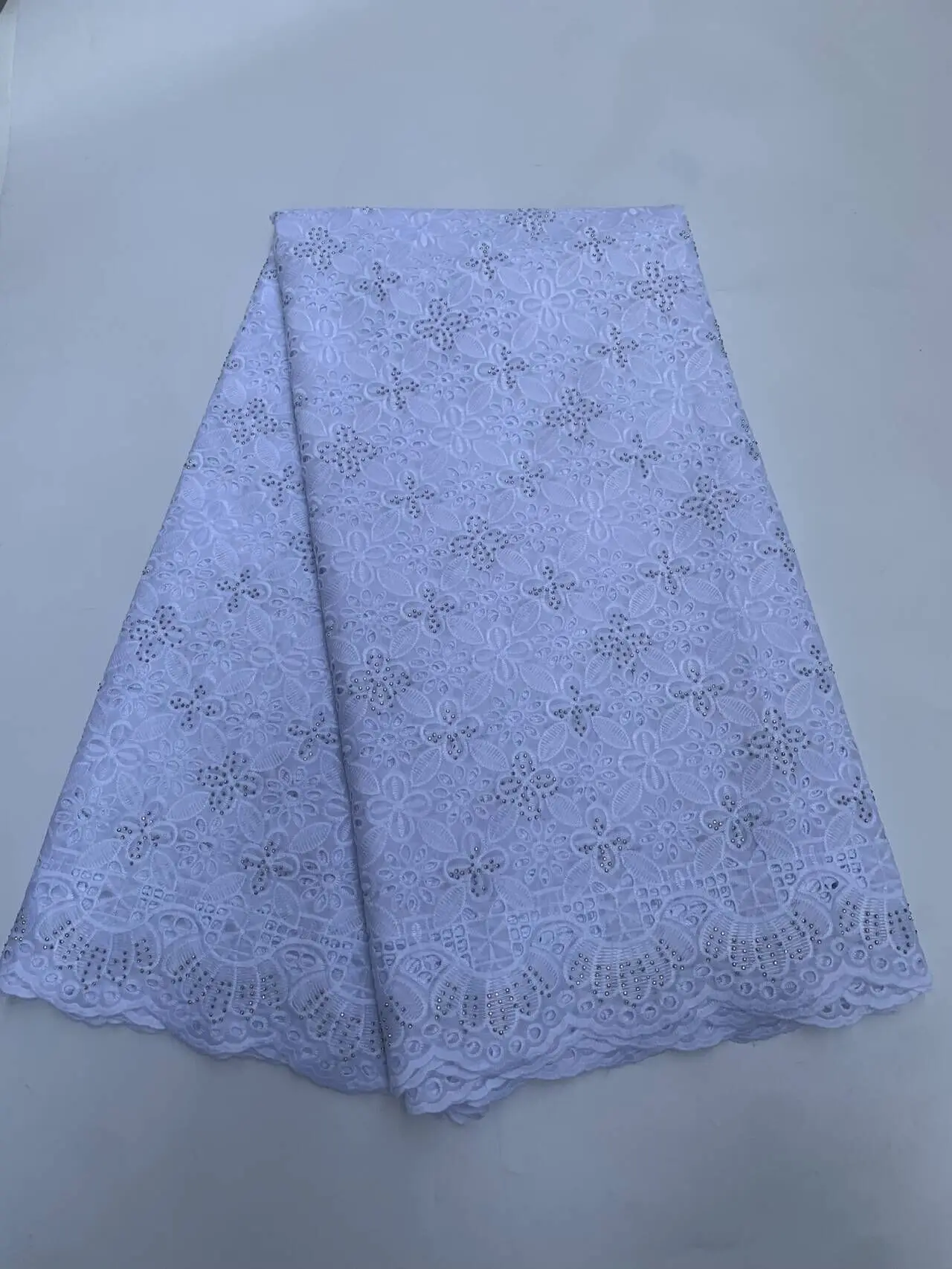 2027 African Nigerian High Quality Sequins Tulle Lace Fabric Sewing Prom Dresses Embroidery Guipure Cotton 5Yad XC018