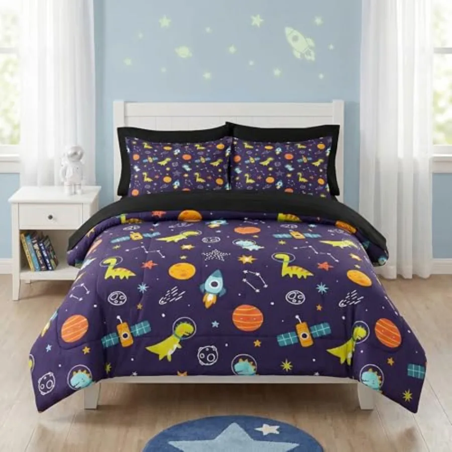 

Comforter Set Size Space Astronaut Dinosaur 5 Pcs Bedding for and Adults Funny Galaxy Dino Planet Bed Sheet Sets with Fitted Sh