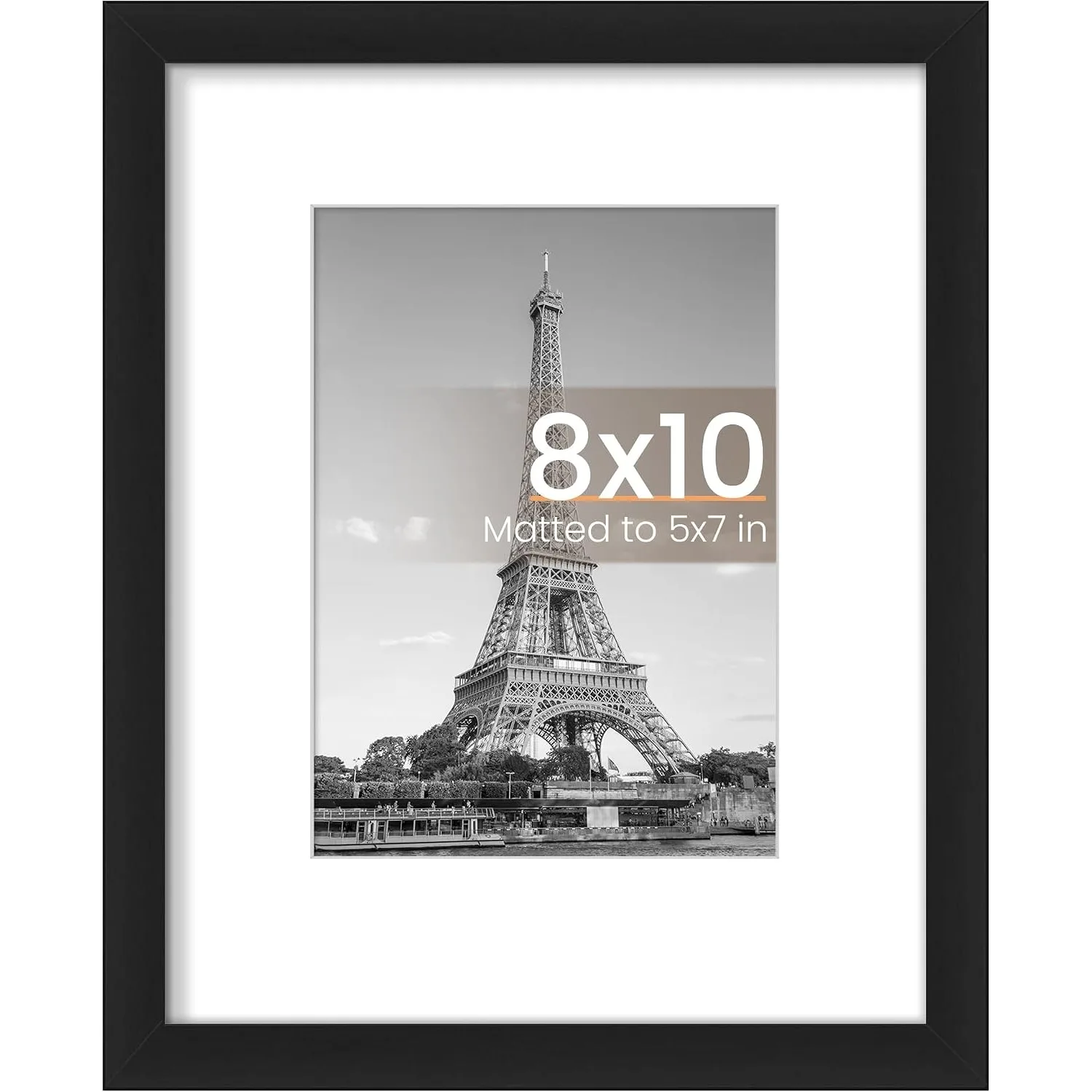 8x10 Picture Frame, Display Pictures 5x7 with Mat or 8x10 Without Mat, Wall Hanging Photo Frame, Black, 1 Pack