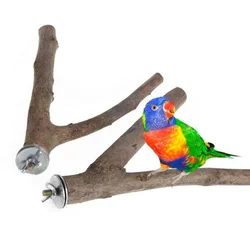 2Pcs Wood Parrot Bird Stand Tree Branch Rack Hanging Toys Squirrel Hamster Branch Perches Chew Bite Toys Stick