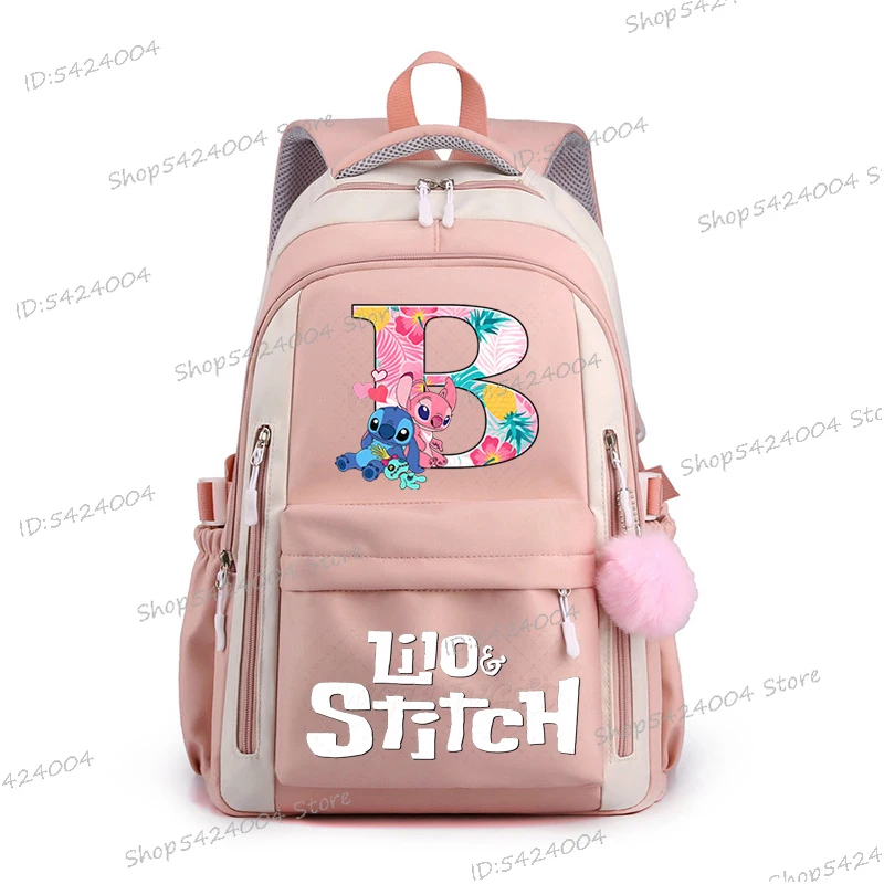 

Stitch Disney 26 Alphabet Backpack for School Girls Leisure Simple Teeneger Children Schoolbag Cartoon Letter Travel Backpack