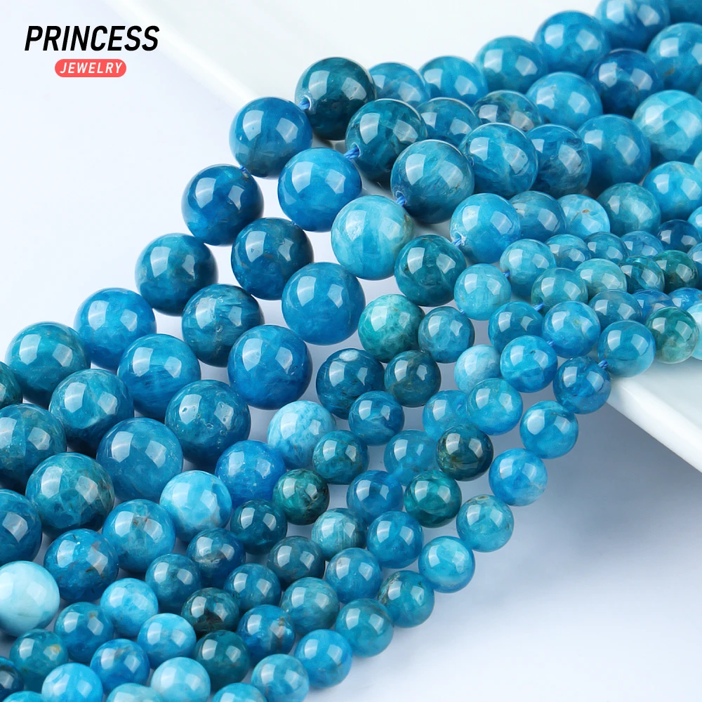 

A+ Natural Blue Apatite Loose Stone Beads for Jewelry Making Bracelets Earings Necklace DIY Accessories 6 8 10mm Wholesale