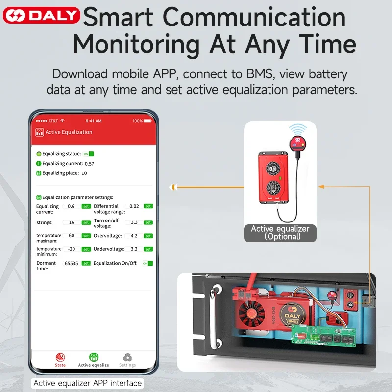 Akumulator Daly Smart BMS LifePO4 CAN 4S 12V 8S 24V 16S 48V 100A 150A 200A 250A 1A Active Balance BT 18650 do magazynowania energii