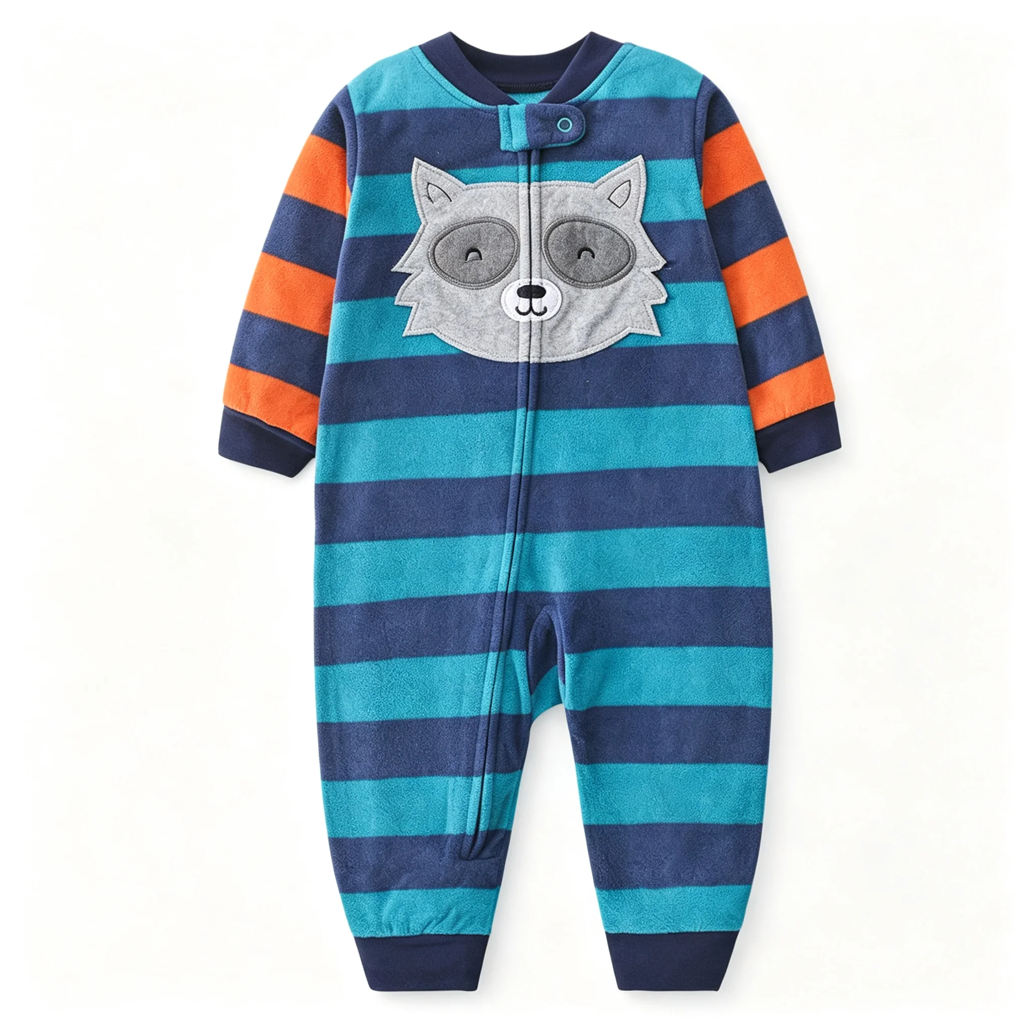Baby Polar Fleece Romper 6-24M Long Sleeve Full Zipper Footless Jumpsuit Cartoon Raccoon Embroidery Striped Autumn Winter Infant