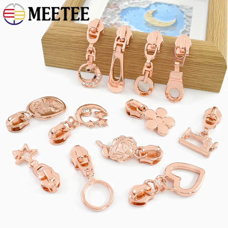 

10/20/30Pcs Meetee 5# RoseGold Nylon Zippers Puller Pocket Handbags Decor Zipper Slider Jacket Dress Zip Repair Kits Accessories