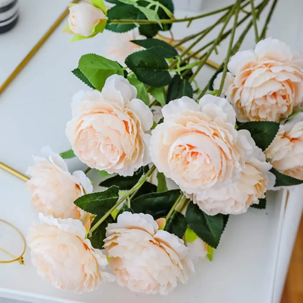 

10PCS 3Heads Artificial Flowers Silk Flowers with Long Stem Fake Flowers for Decoration Wedding Bouquet Home Floral Centerpiece