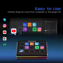 Interface de software mostrando a configuração de arrastar e soltar ícones para as teclas do controlador FIFINE D6
