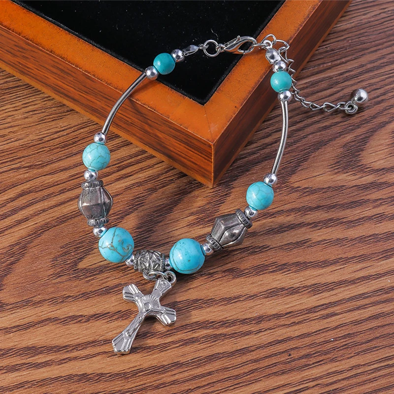 Aihua Tibetan Silber Natur Türkis Stein Perlen Armband & Armreif für Frauen Böhmen ethnische Aussage Schmuck Zubehör – Detail 15