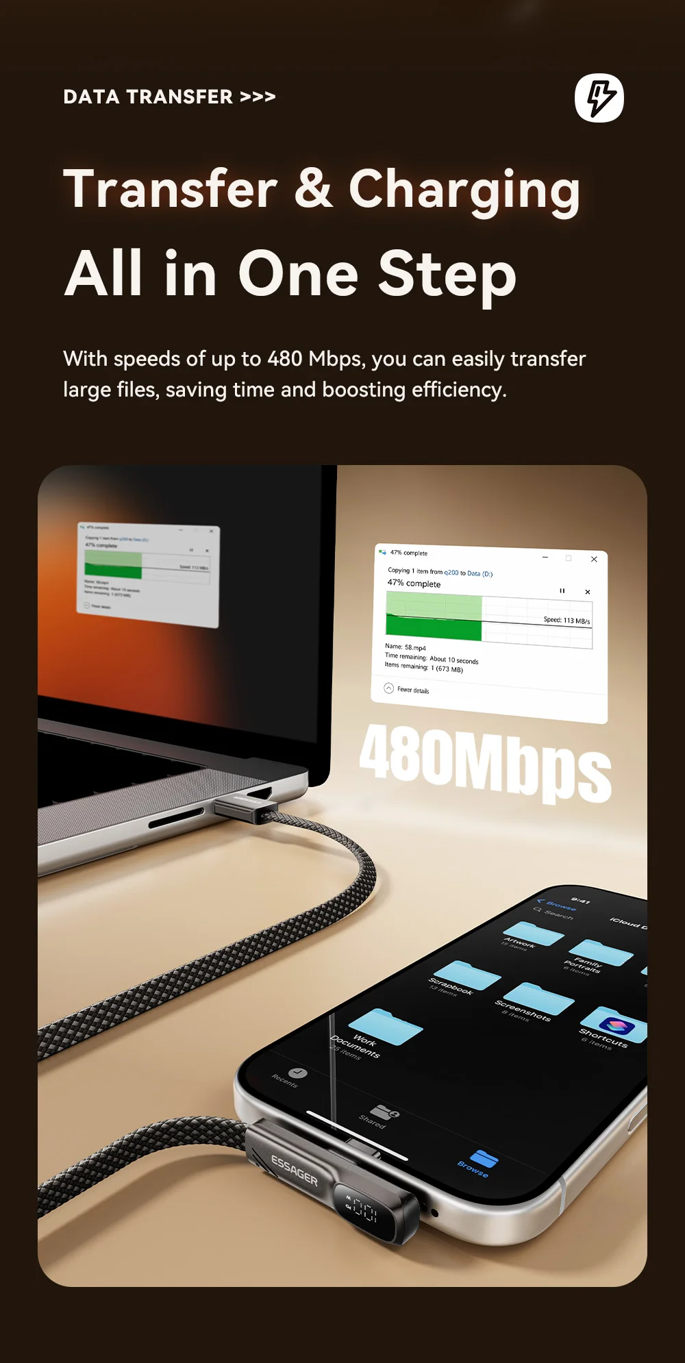 Essager 100W 7A USB Typ-C Kabel Schnellladekabel 90-Grad-Winkel USB C Digital-Display-Datenkabel für Samsung Huawei Honor – Detail 7