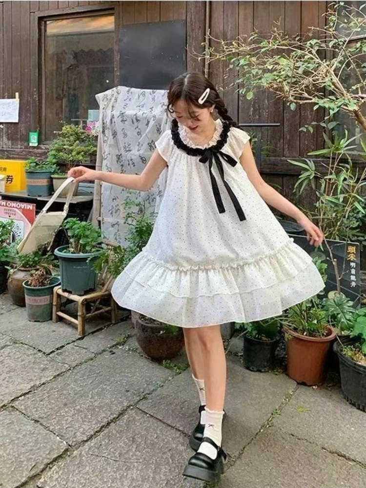Japanese Kawaii Lolita Dress Pure Color Elegant Sweet Fairy Short Party Dress Summer Vintage Clothing Y2k One Piece Dress Korean - Image 4