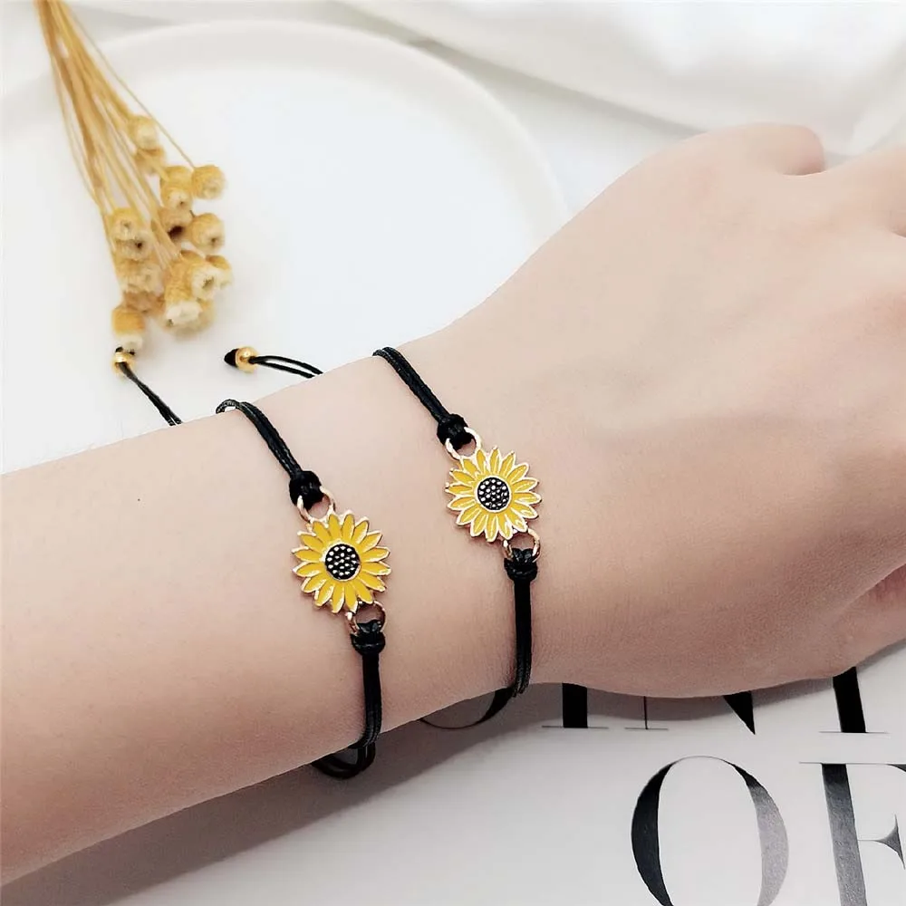 2024 New Alloy Sunflower Sunflower Daisy Bracelet Wax Wire Woven Friendship Card Bracelet