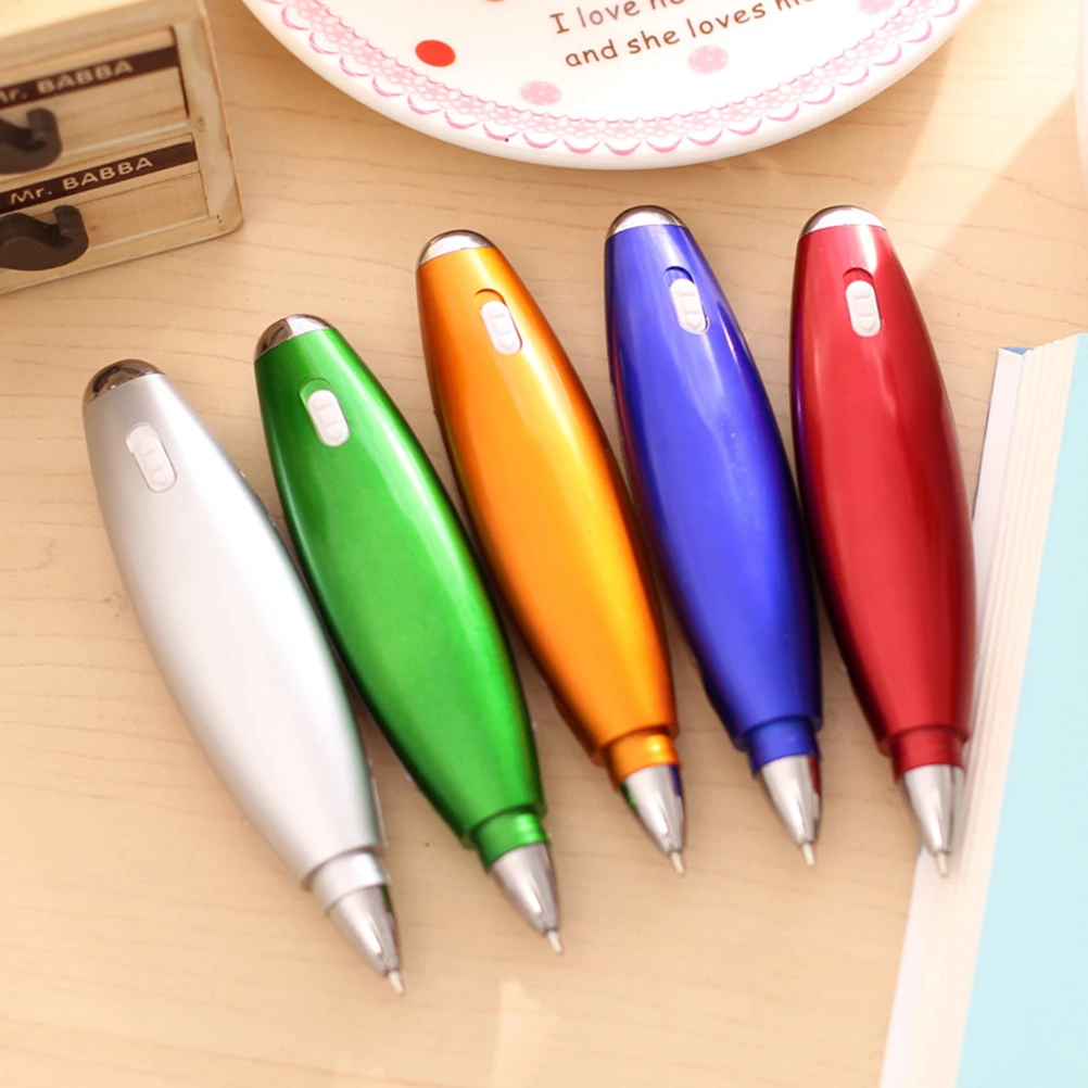

4Pcs Portable LED Light Pen Unique Design Ballpoint Pen Lanyard Notes School Supplies