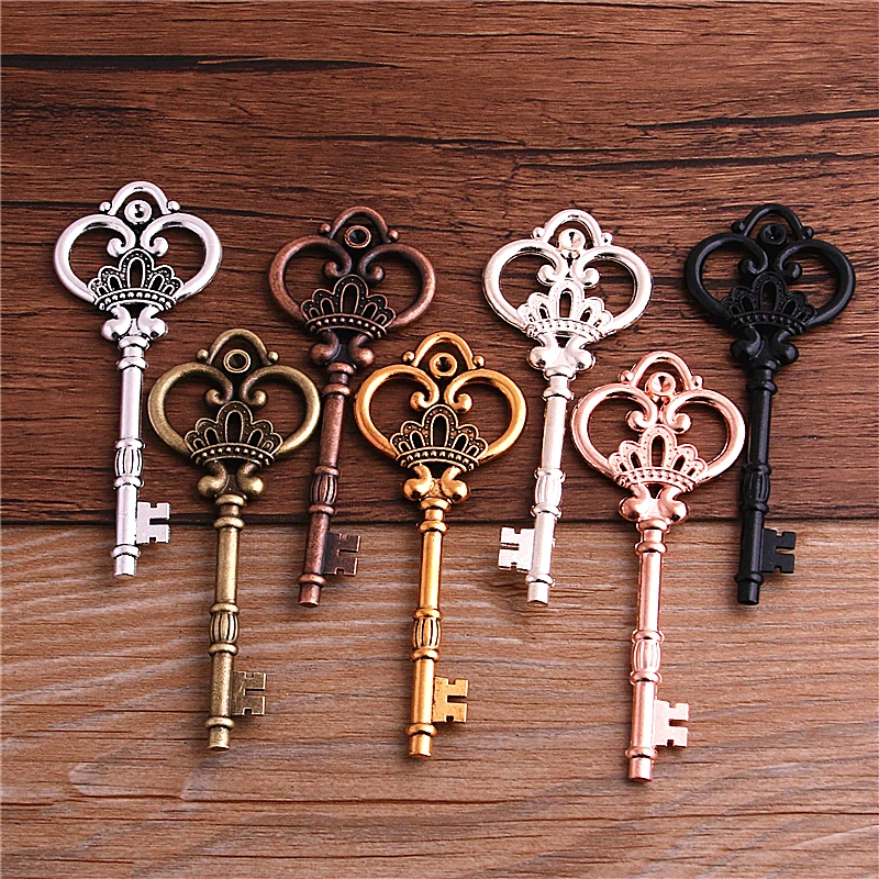 2Pcs 6 Color Metal Alloy Lovely Large Crown Key Charms Vintage Jewelry Keys Charms 32*84mm