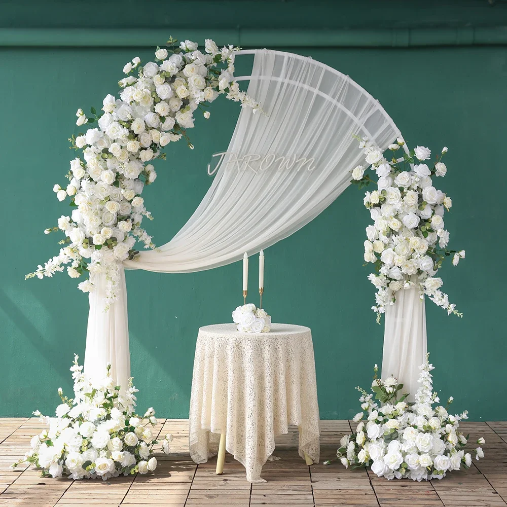 

Wedding Backdrop Decoration Fleurs Artificielles Deco Mariage Custom White Rose Green Leaves Floral Arrangement Display HY2373