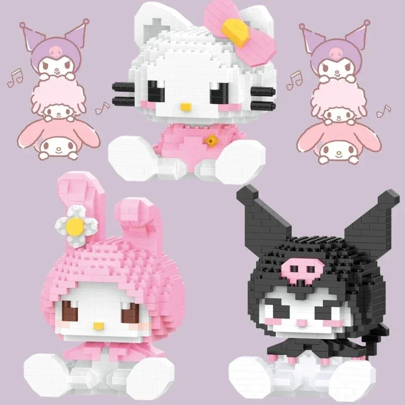 KEEPPLEY Sanrio Anime Hello Kitty My Melody Cinnamoroll pompurin Kuromi bloques de construcción para niñas, regalo de Navidad de vacaciones para niños