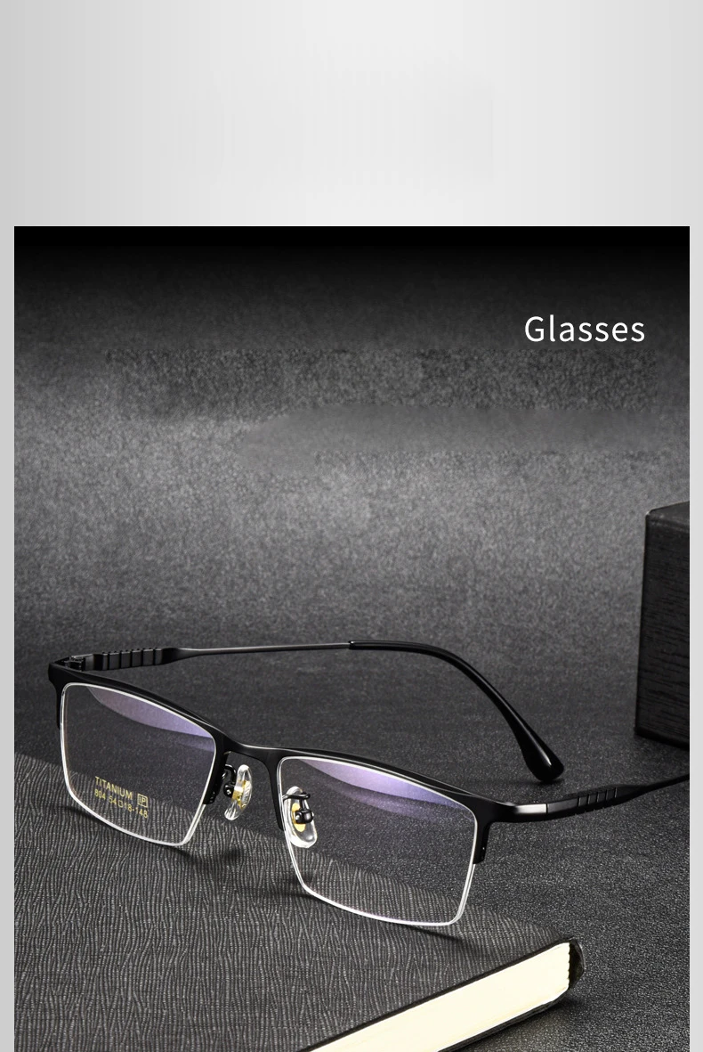 Mode geschäft ultraleichte reine Titan quadratische Brille Luxus Halb rahmen Herren Brille optische Brille 804 – Detail 2