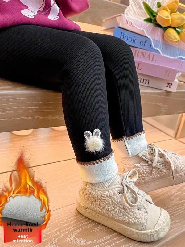 

Милые повседневные брюки с отложными манжетами для девочек на подкладке и ушках, зимние новые длинные брюки с высокой талией для маленьких девочек