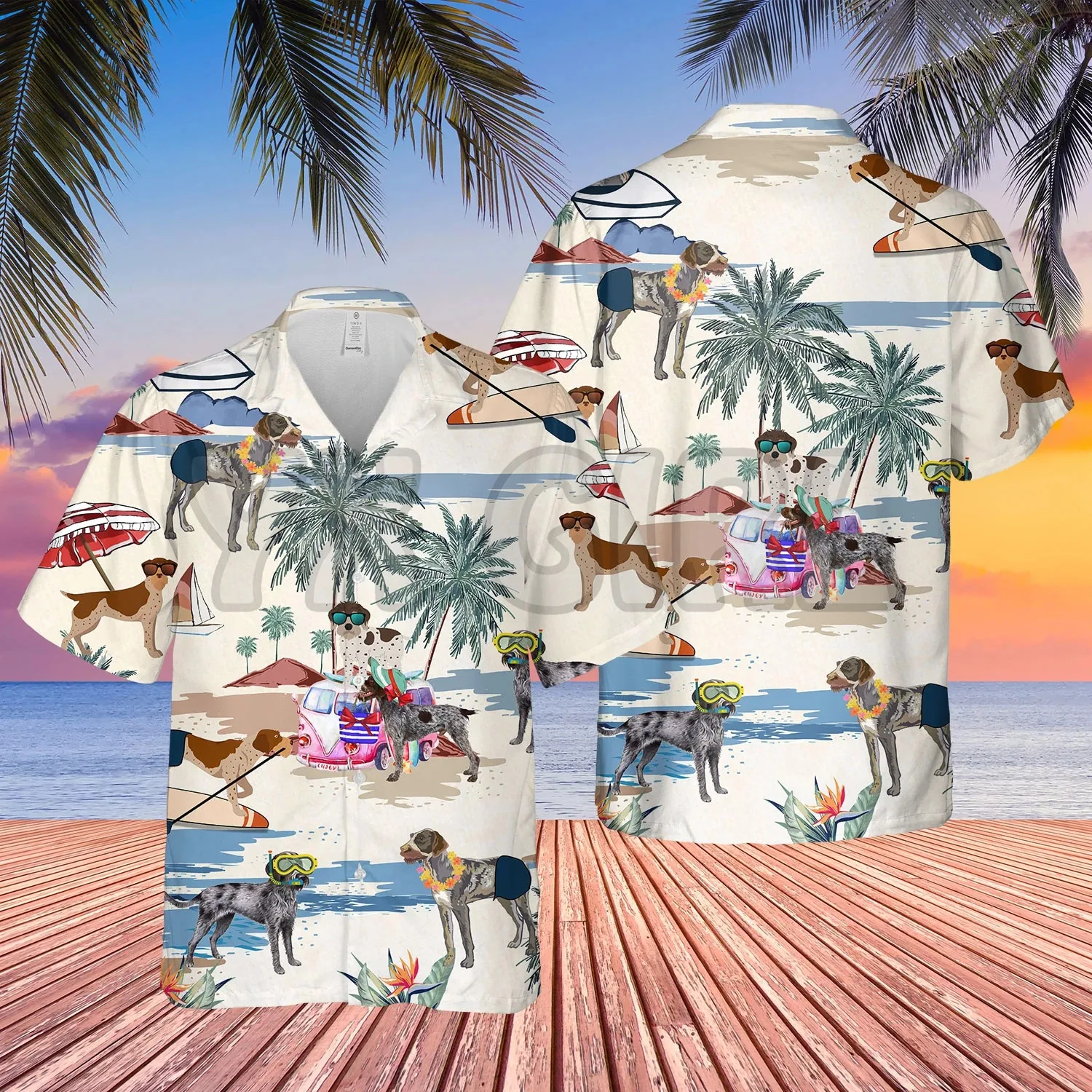 Hawaii Shirt For Men\'s Tropical Pets Leaves Dog Floral Summer 3D Printed Casual Harajuku Beach Clothing