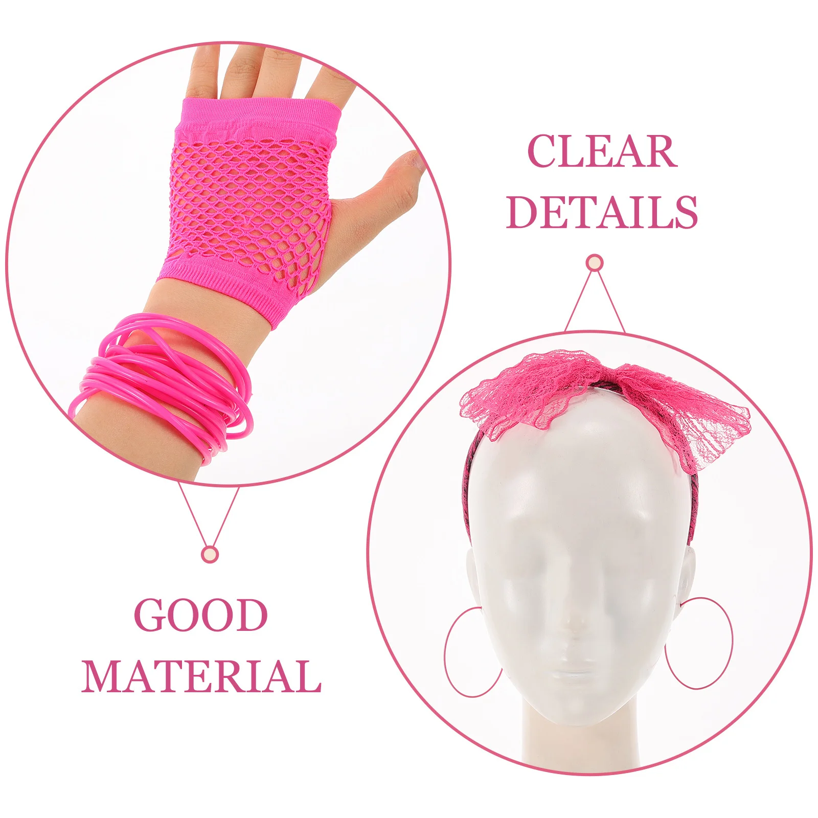 

1Set 80S Fancy Dress Costume Accessories Necklace Headband Fishnet Gloves Wristband Party Earrings Retro Party Supplies Women