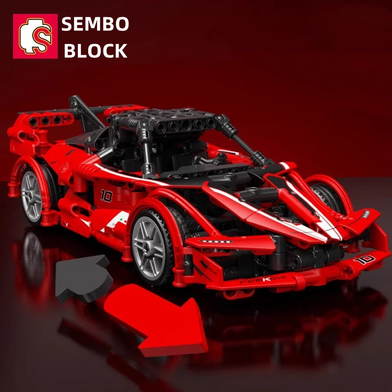 SEMBO-bloques de construcción de coche deportivo para niños, modelo de ensamblaje de carreras Rojas, adornos Kawaii, juguetes educativos, regalo de cumpleaños genial