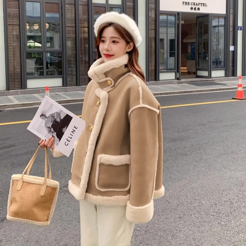 Pink Fur Coat Lapel Warm Long Sleeve Fashion Women's 2024 Winter New Explosions Korean fleece-lined Thickened Bearer Wear