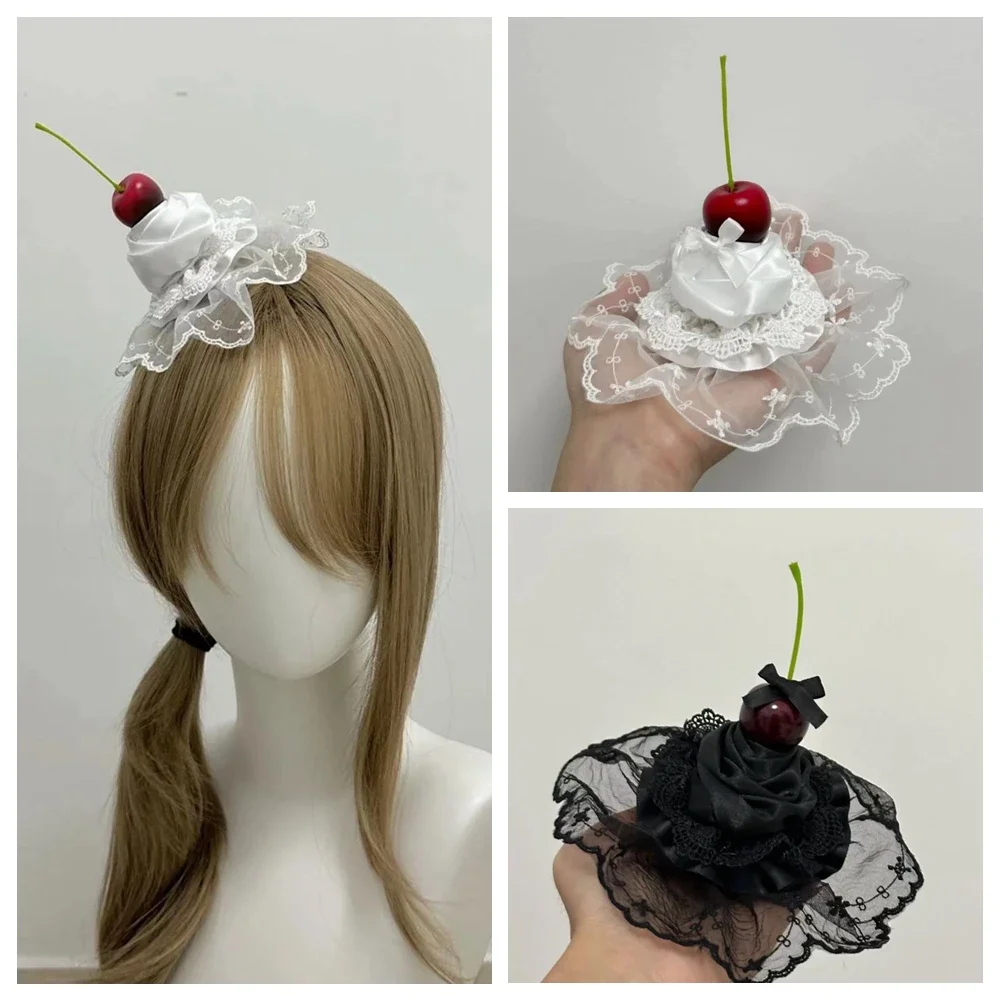 Lolita laço laço fita rosa cereja grampo de cabelo bonito grampos de cabelo bandana acessórios para o cabelo kawaii feminino meninas ornamento de cabelo