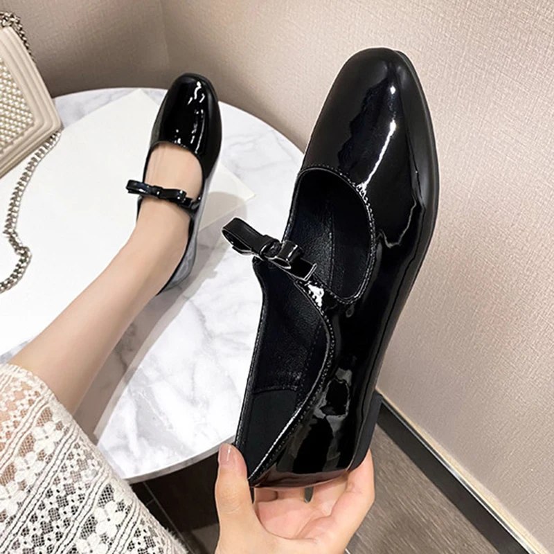 Mary Jane Ballet Flats Spring Autumn Women\'s Shoes Casual Bowtie Square Toe Female Red Ballets Party Bridal Wedding Single Shoes