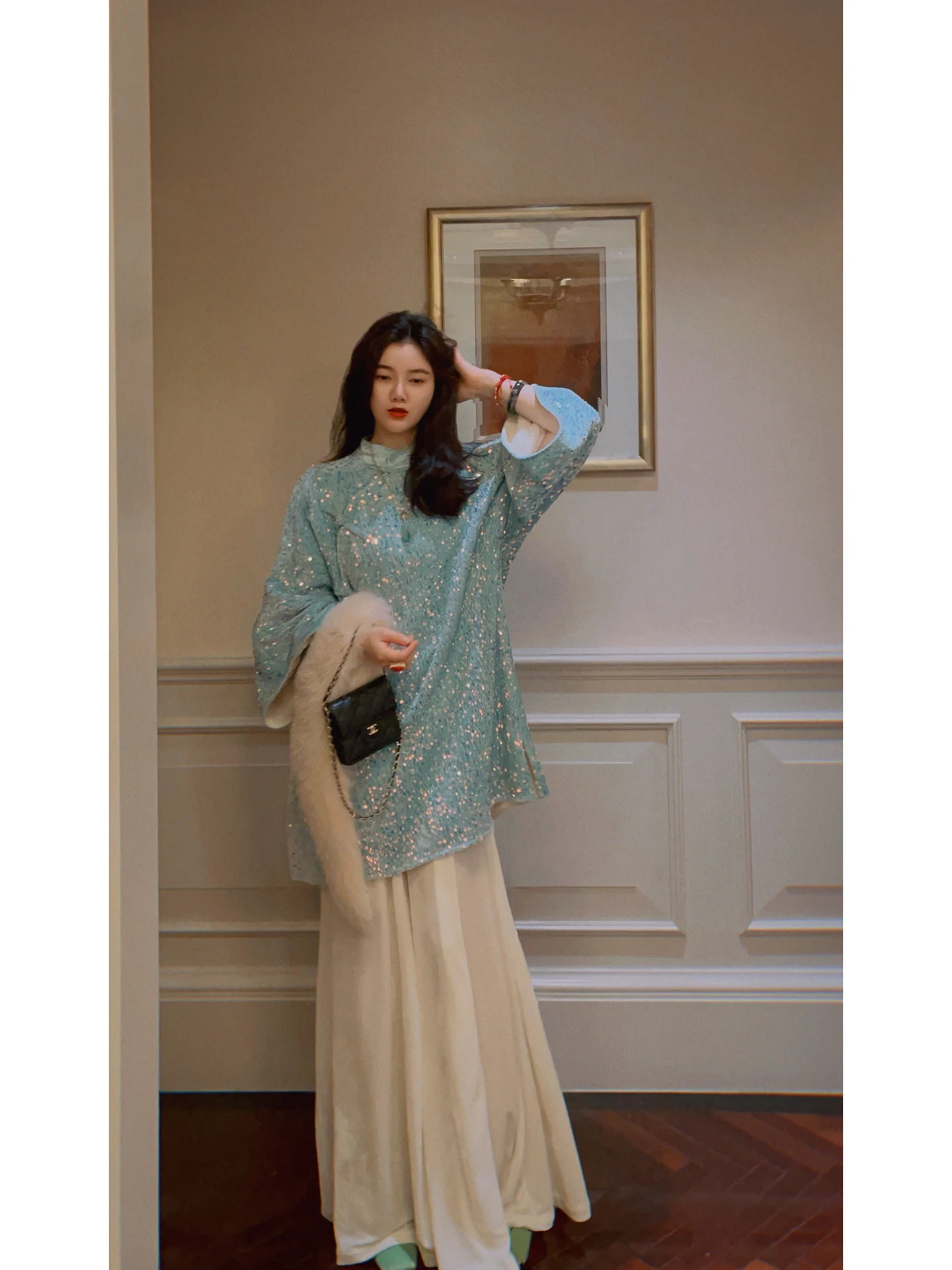 

Yanyan Fairy Tear Winter Thiened Velvet Cotton Jaet National Sle Button Stand Collar Silk Velvet Thiened Cotton Dr