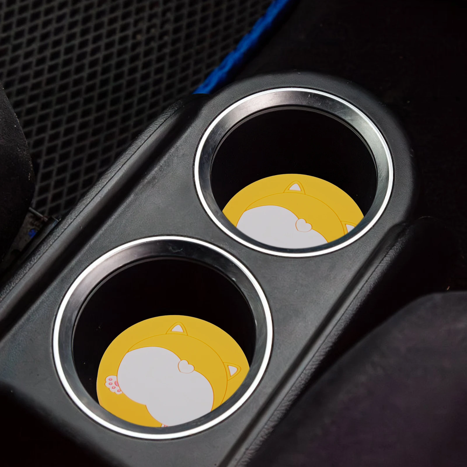 

2pcs Cute Cartoon Car Cup Coasters Pvc Anti Slip Heat Resistant Universal Fit Round Coasters For Cup Holders Multifunctional Car