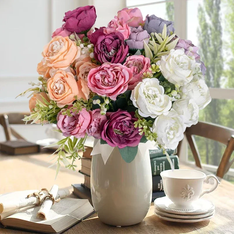 

30cm Rose Silk Peony Artificial Flower Pink DIY Home Living Room Garden Wedding Decoration Fake Flowers for Vase Cheap Bouquet