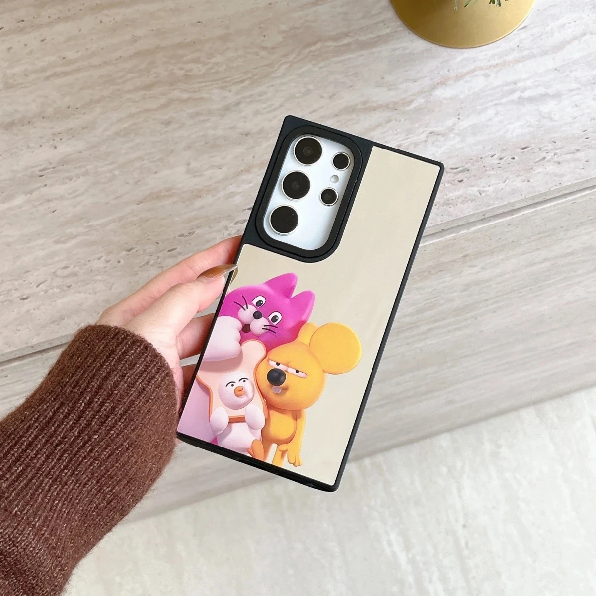 Чехол Cookie Cat с зеркальной поверхностью и черной рамкой для Samsung Galaxy S25 + Plus S24 S23 Ultra S25U