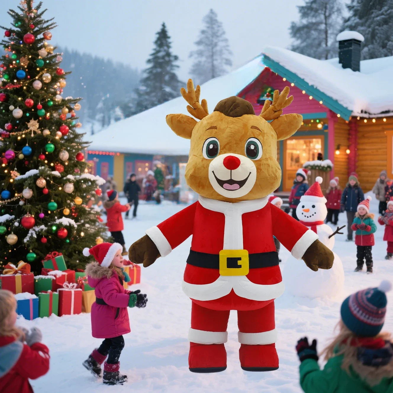 

Inflatable Christmas Deer Costume Mascot Parade Adult Character Cosplay Birthday Christmas Party Event Plush Set No Battery