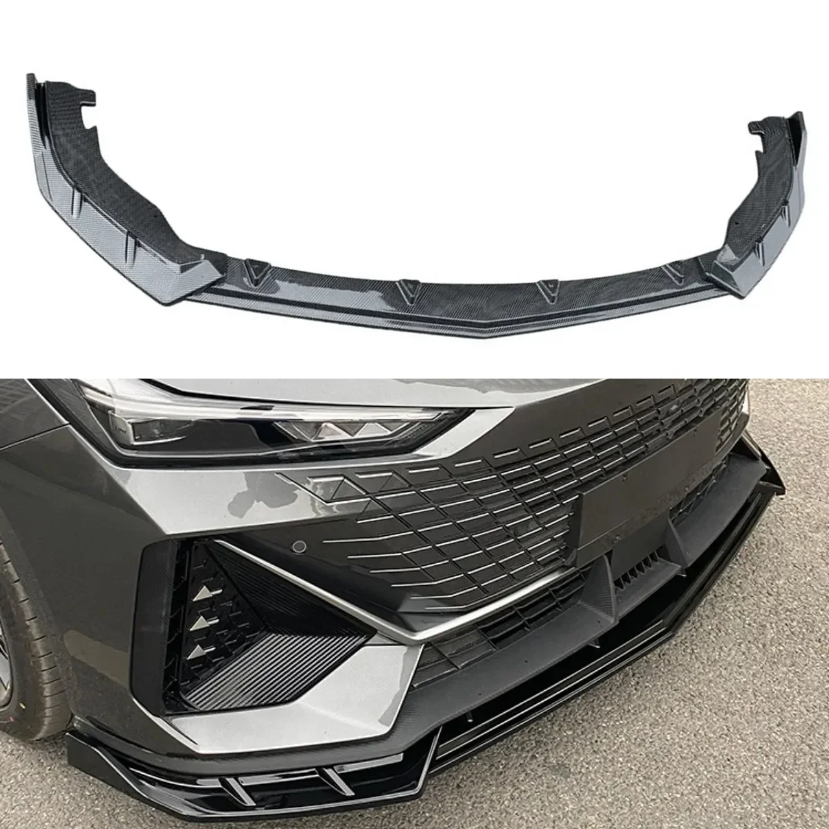 For UNI-V Body Kit Front Bumper Splitter Carbon Fiber Look Sport Style Front Bumper Lip For Changan CCAG UNI-V Car Accessories