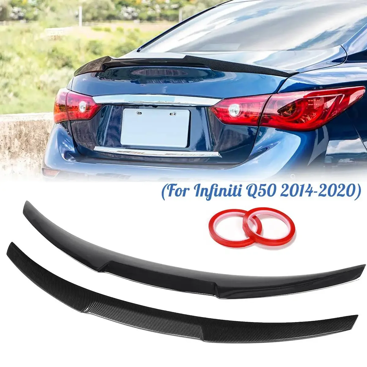 

ABS Glossy Black/Carbon Fiber Color Rear Trunk Spoiler Wing For Infiniti Q50 2014-2020 Rear Car Trunk Spoiler M4 Type