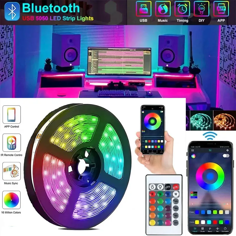 Smart Led Strip Lights 5050 RGB Bluetooth APP Remote Control USB 5V Led Tape Diode Flexible Ribbon Led Lamp Tape for TV Festival