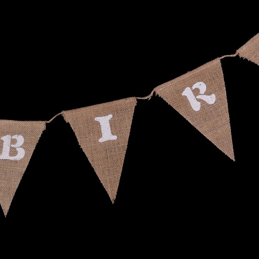 

13 Flags Burlap Triangle Birthday Banner White Brown Hessian Birthday Decoration Bunting Triangle Burlap Banner