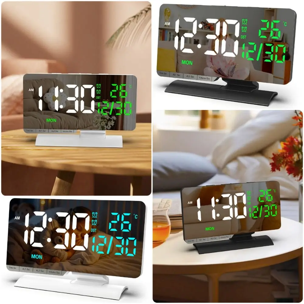 Multicolor Table Clock Large Screen Indoor Temperature Display Digital Desk Clock Weekday/Weekend Mode USB Charging Port