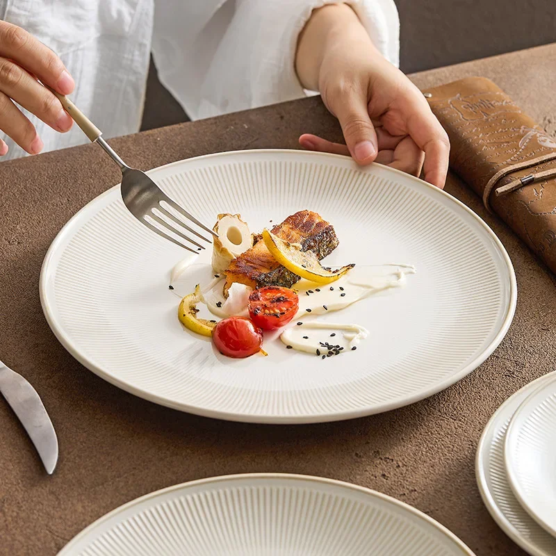

CL beige plate vegetable household shallow plate high-end light luxury ceramic steak western plate