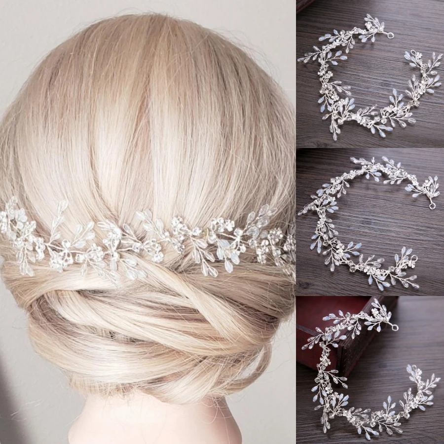 Crystal Bridal Headband Tiara For Bride Women Rhinestone Wedding Bridal Hair Accessories Jewelry Ornament Vine band Headbands