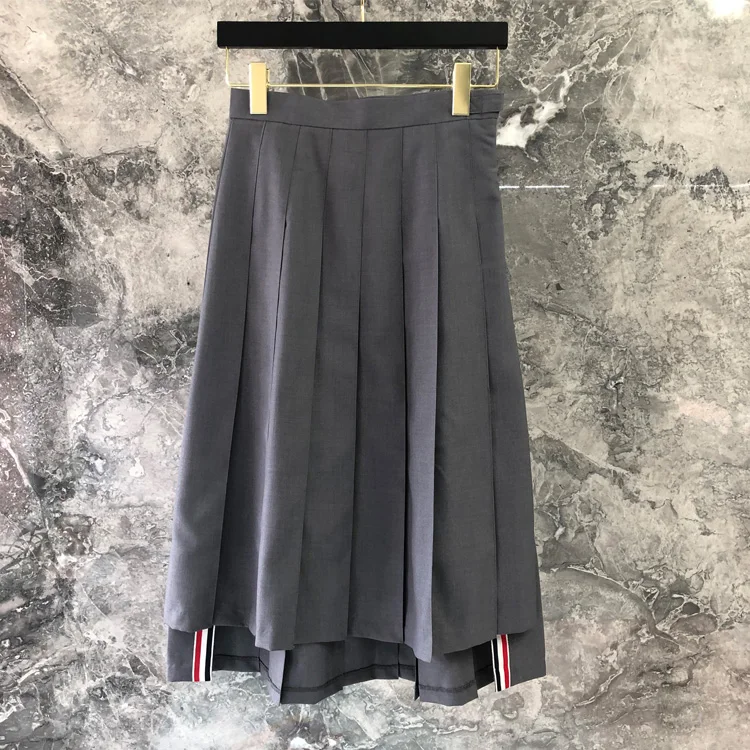 

Thombraden High Waist Midi Skirt Slimming Casual Front Short Back Long Grey Pleated Skirt Versatile A-Line Gown for Women