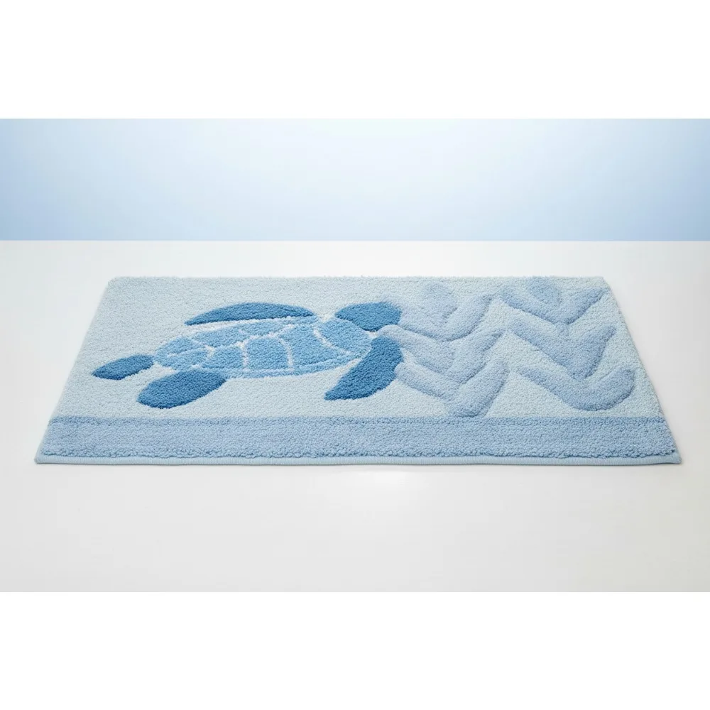 

Hand-Tufted Cotton Bath Rug with Sea Turtle Design, Machine Washable, Soft & Absorbent for Bathroom Decor