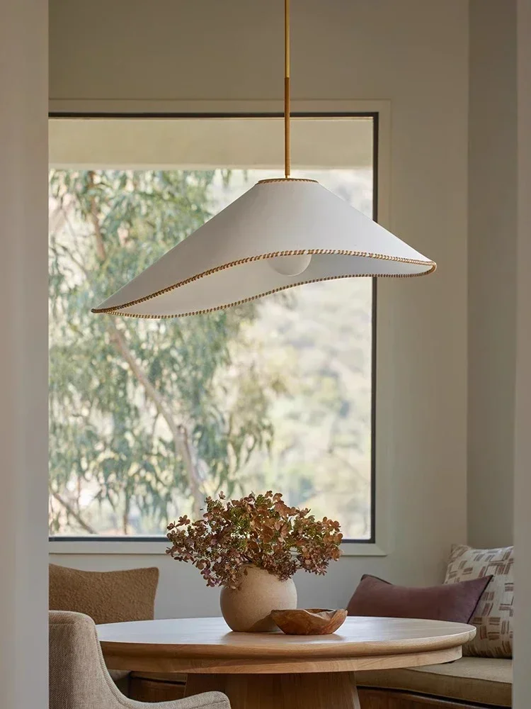 Modern Wabi Sabi Fabric Hat Shape Chandeliers Living Dining Bedroom B&B Decoration Home Pendant