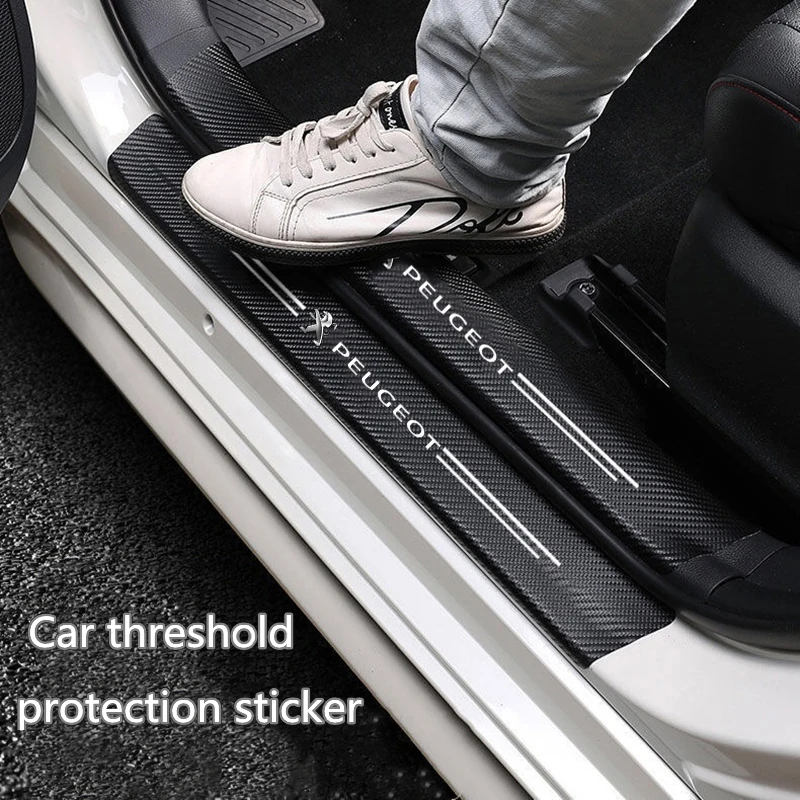 Car Threshold Scuff Plate Carbon Fiber Sill Protector Stickers For Peugeot 206 207 307 407 408 308 607 508 3008 5008 Accessories