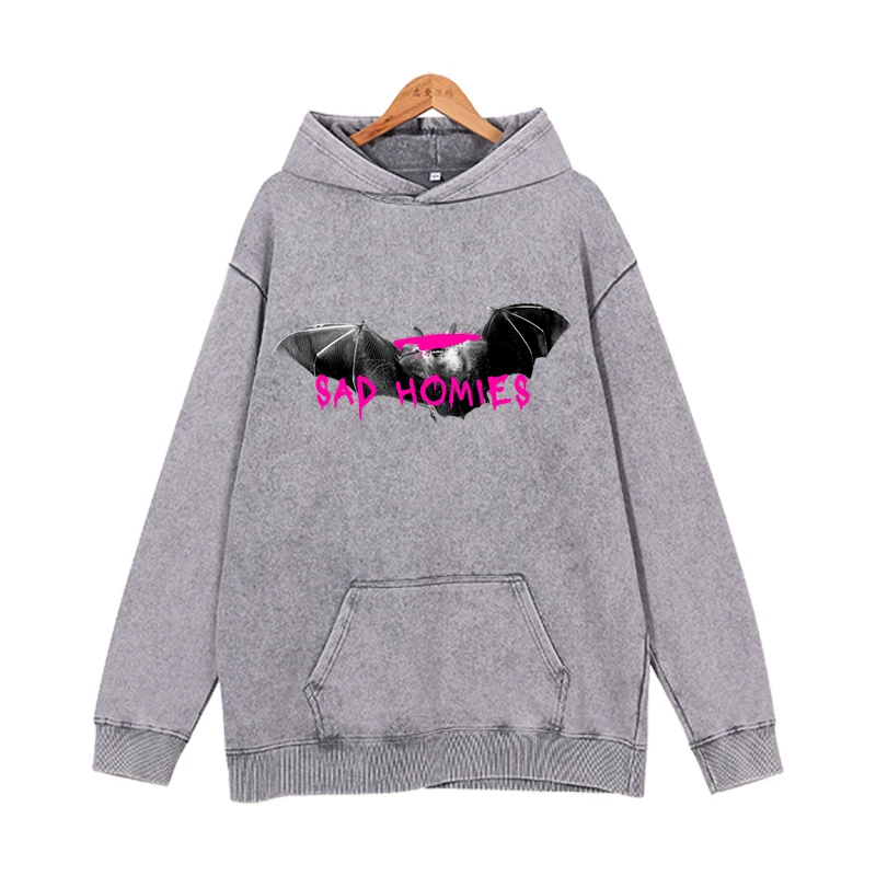 Bat print trend heavyweight fashion loose hoodie sweatshirt round neck cotton print men's and women's casual hoodie womens style