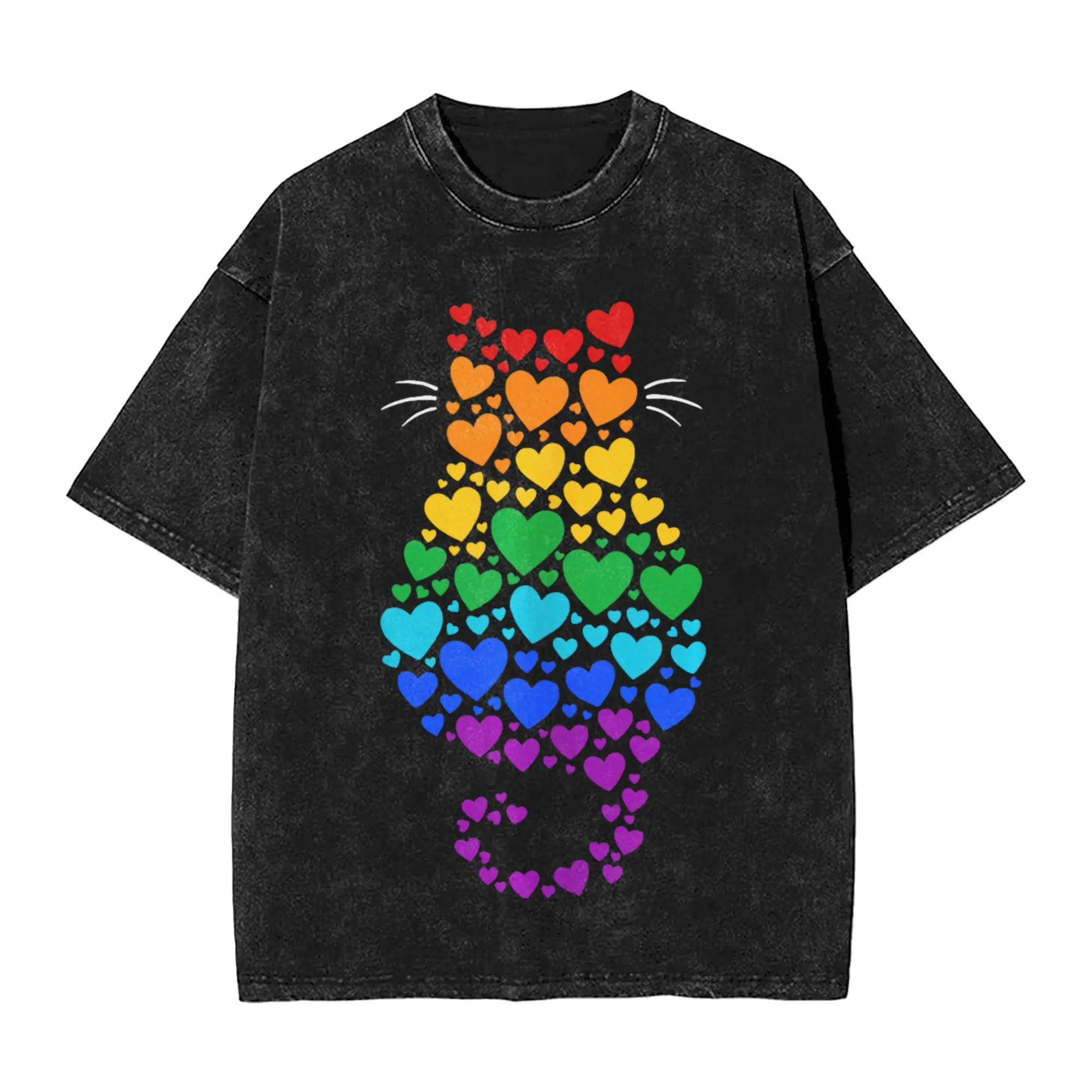 Novelty Cat LGBTQ Pride Month T-Shirts for Men O Neck 100% Cotton Washed T Shirts  Short Sleeve Tees Big Size Clothing