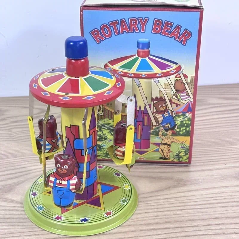 Carrousel à Triple ours en métal, jouet à remonter, modèle de personnage rétro, cadeau d'anniversaire et de noël, jouets mécaniques