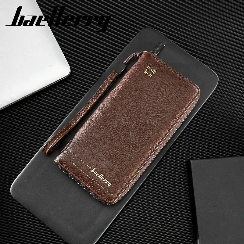 Baellerry RFID Men's Handbag Zipper PU Leather Men Long Coin Purse Credit Card Card Holder Business Wallets