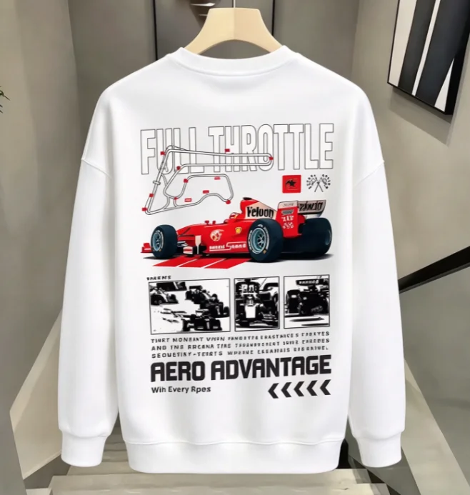 2026 Unisex Crewneck Sweatshirt Racing Car Poster Text Graphic Print Loose Drop Shoulder Long Sleeve Pullover Streetwear Tops